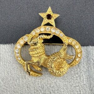 Vintage St. Labre Brooch Capricorn Gold Tone Rhinestone Zodiac Horoscope